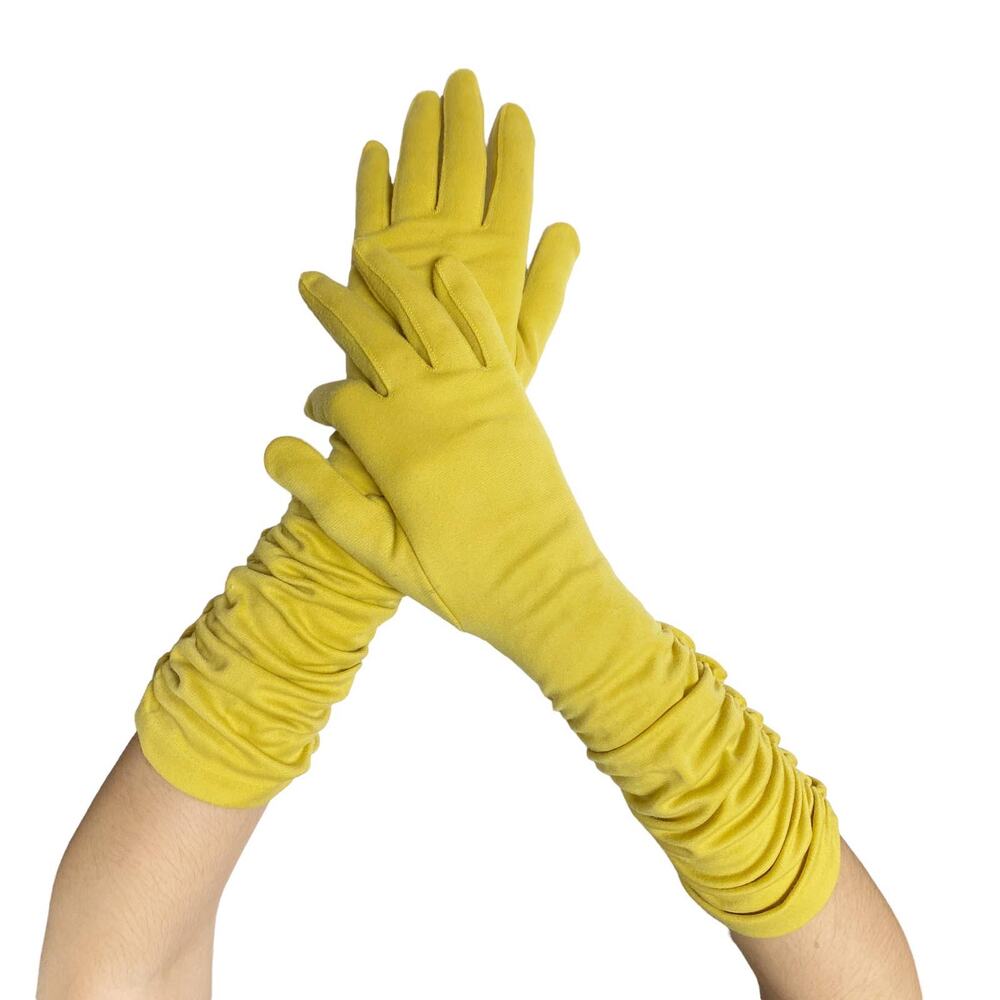 Vintage Fownes Embraceable Womens Size 6-7 Yellow Gathered Nylon Long Gloves